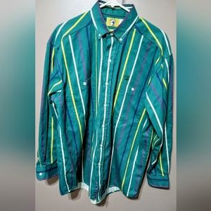 vintage duckhead men's large flannel green with purple white and yellow stripes